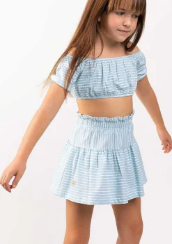 Roupas De Menina-Conguitos Saia Feminina Com Logotipo De Listras Azuladas