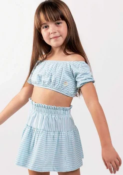 Roupas De Menina-Conguitos Saia Feminina Com Logotipo De Listras Azuladas