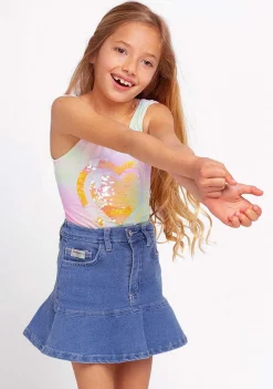 Saias-Conguitos Saia Jeans Feminina Com Babados
