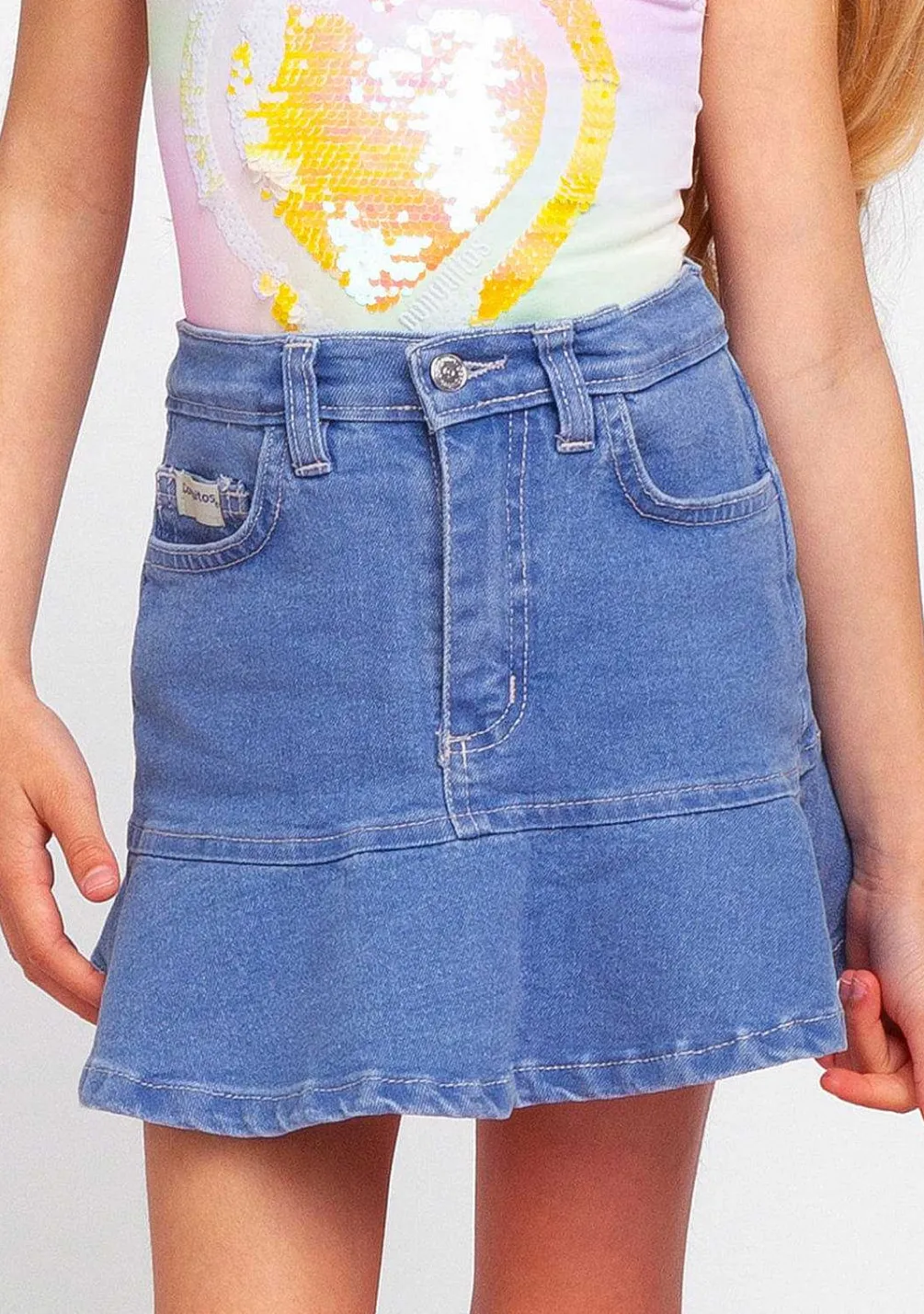 Saias-Conguitos Saia Jeans Feminina Com Babados