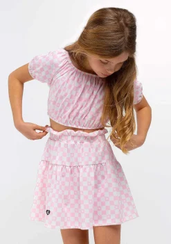 Roupas De Menina-Conguitos Saia Xadrez Rosa Menina