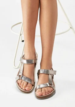 Sapatos De Menina-Conguitos Sandálias Bio Prata De Menina Metalizadas P&B