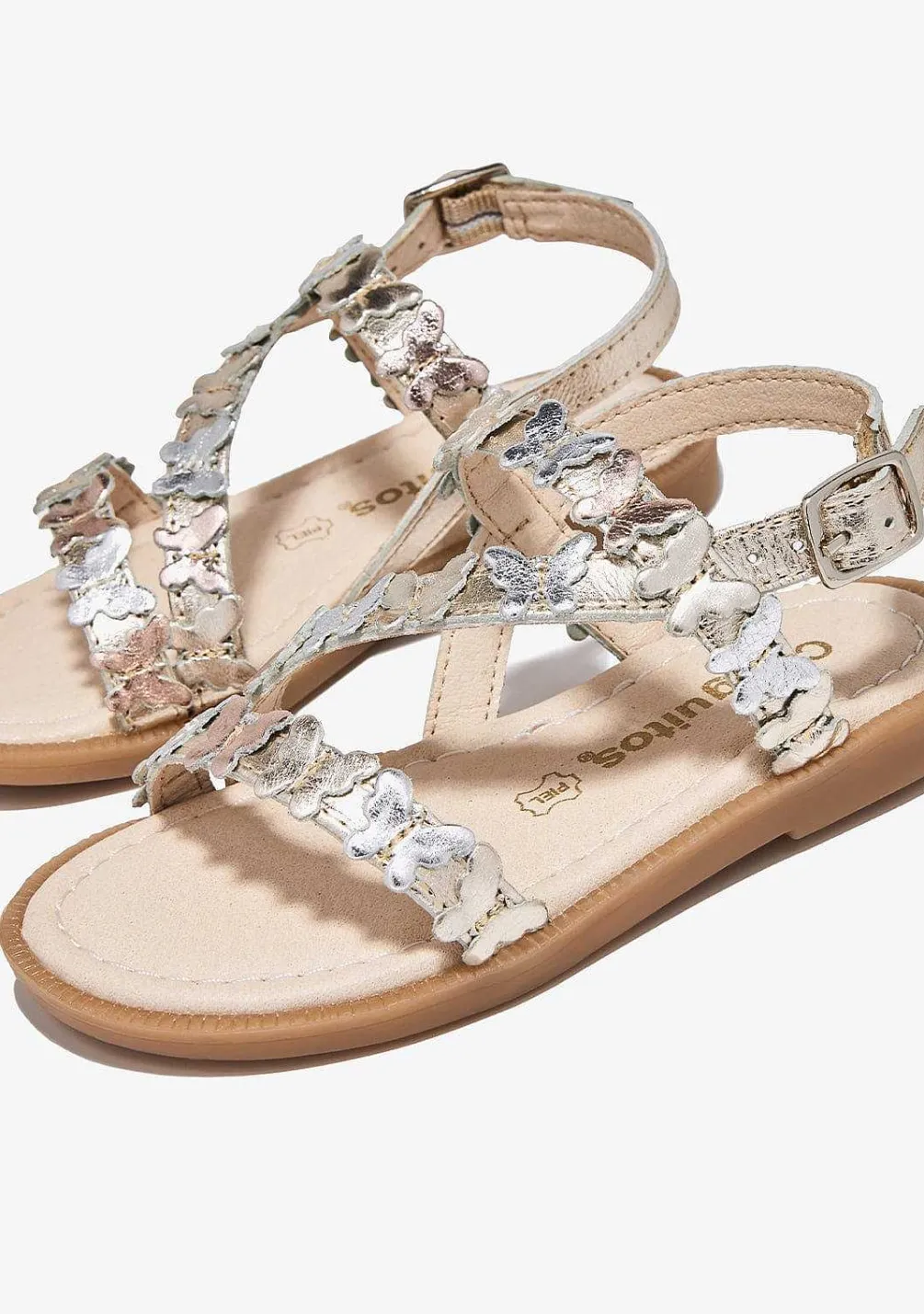 Sapatos De Menina-Conguitos Sandálias Borboleta Prateadas