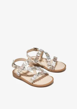Sapatos De Menina-Conguitos Sandálias Borboleta Prateadas