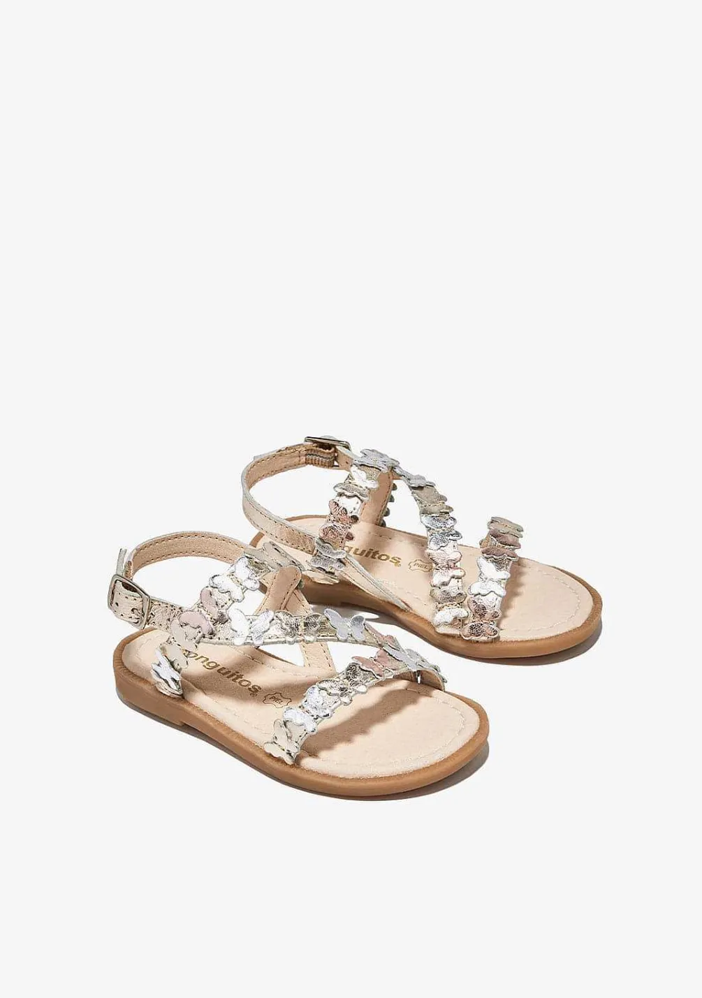 Sapatos De Menina-Conguitos Sandálias Borboleta Prateadas