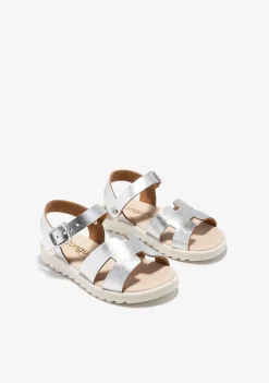 Sapatos De Menina-Conguitos Sandálias Com Fivela Metalizada Prateadas