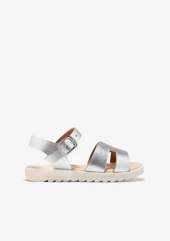 Sapatos De Menina-Conguitos Sandálias Com Fivela Metalizada Prateadas