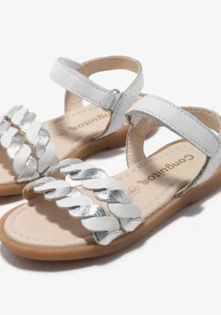 Sapatos De Menina-Conguitos Sandálias Com Tranca Prateada Branca