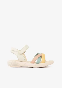 Sandálias-Conguitos Sandálias De Couro De Menina Com Alcas Multicoloridas