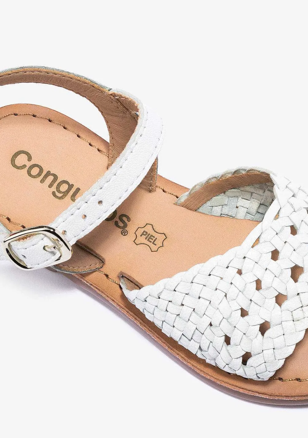 Sapatos De Menina-Conguitos Sandálias De Menina Com Textura De Fivela Branca Napa