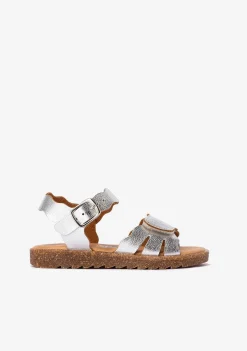 Sapatos De Menina-Conguitos Sandálias De Menina Com Tira Aderente Prata Metalizada