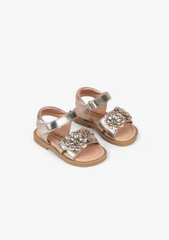 Sapatos De Bebé-Conguitos Sandálias De Pele Metalica Flores Para Bebé