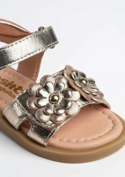 Sapatos De Bebé-Conguitos Sandálias De Pele Metalica Flores Para Bebé