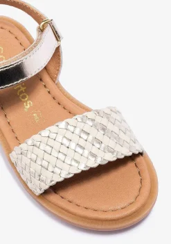 Sapatos De Menina-Conguitos Sandálias Menina Douradas Bege Napa