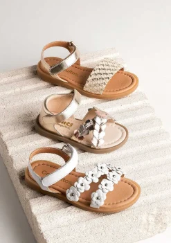 Sapatos De Menina-Conguitos Sandálias Menina Douradas Bege Napa