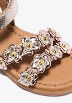 Sapatos De Menina-Conguitos Sandálias Menina Flores Douradas Napa