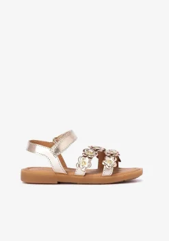 Sapatos De Menina-Conguitos Sandálias Menina Flores Douradas Napa