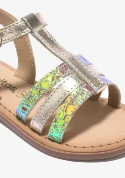 Sapatos De Menina-Conguitos Sandálias Menina Textura Dourada Napa