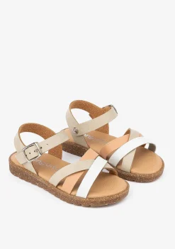 Sandálias-Conguitos Sandálias Multicoloridas Com Tiras Taupe Para Menina Em Couro