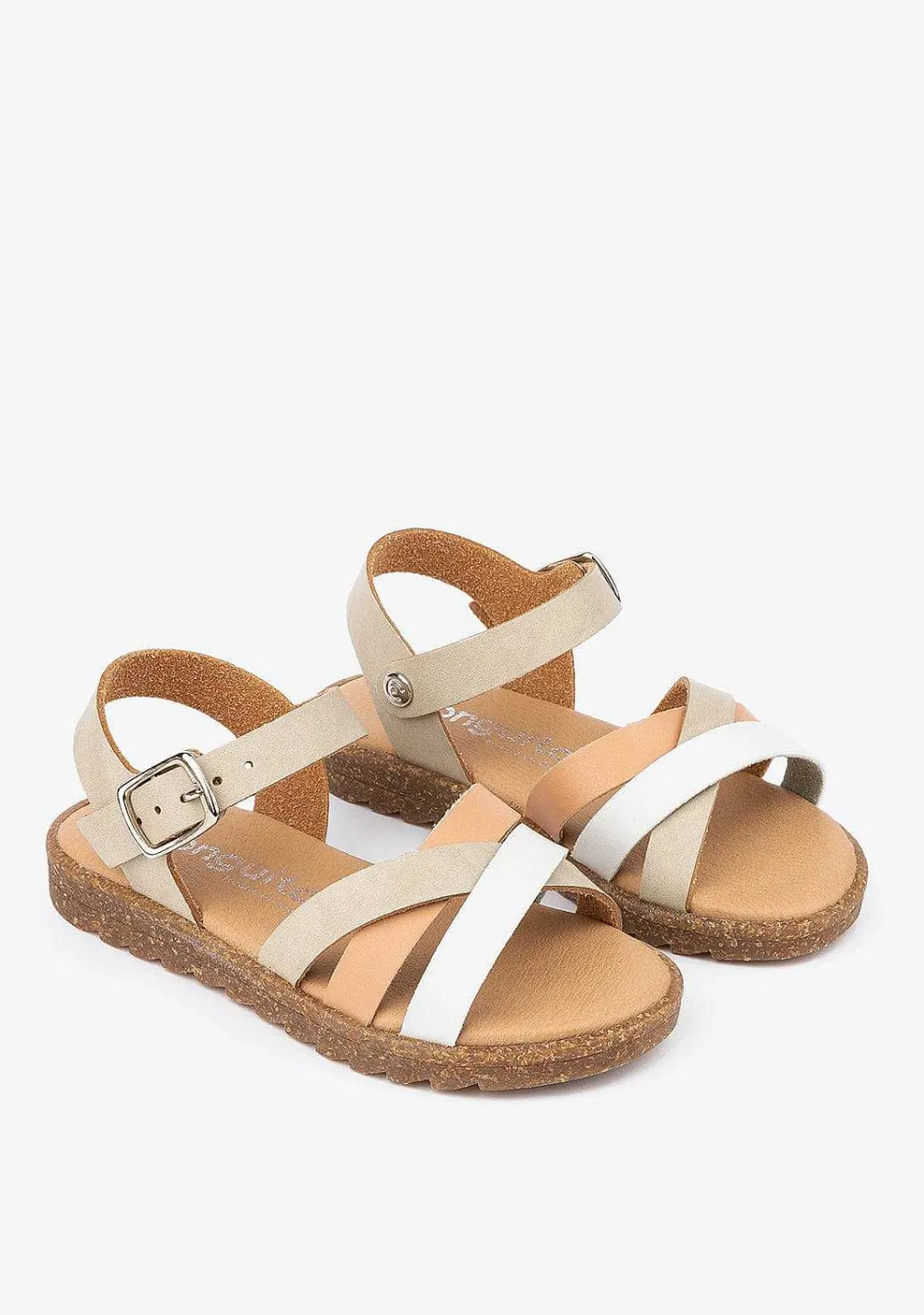 Sandálias-Conguitos Sandálias Multicoloridas Com Tiras Taupe Para Menina Em Couro