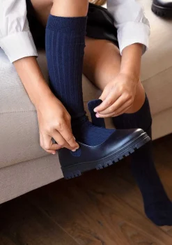 Calçados Escolares-Conguitos Sapatos Escolares De Couro Lavaveis Com Sola Azul Marinho Para Meninas
