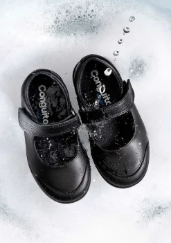 Calçados Escolares-Conguitos Sapatos Escolares De Couro Preto Lavavel Para Menina