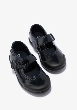 Sapatos De Menina-Conguitos Sapatos Escolares Femininos De Couro Envernizado Lavavel Azul Marinho