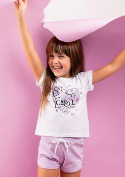 Roupas De Menina-Conguitos Shorts Atleticos Lisos Com Coracao Malva Para Menina