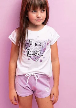 Roupas De Menina-Conguitos Shorts Atleticos Lisos Com Coracao Malva Para Menina