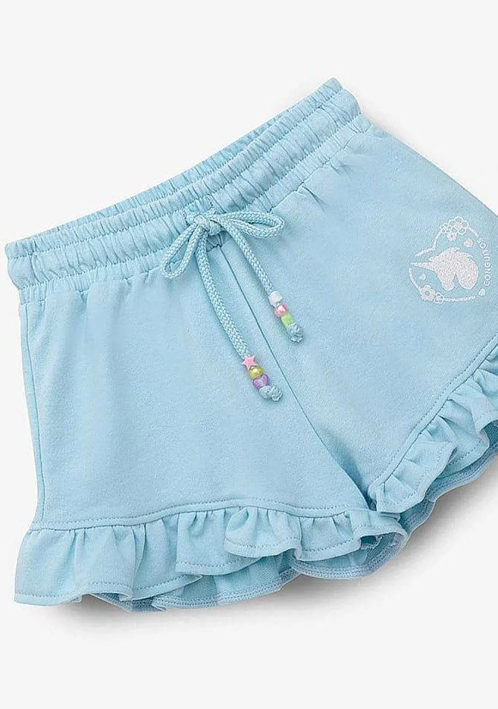Roupas De Menina-Conguitos Shorts De Corrida De Pelucia Unicornio Azul Claro Para Menina