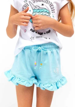 Roupas De Menina-Conguitos Shorts De Corrida De Pelucia Unicornio Azul Claro Para Menina