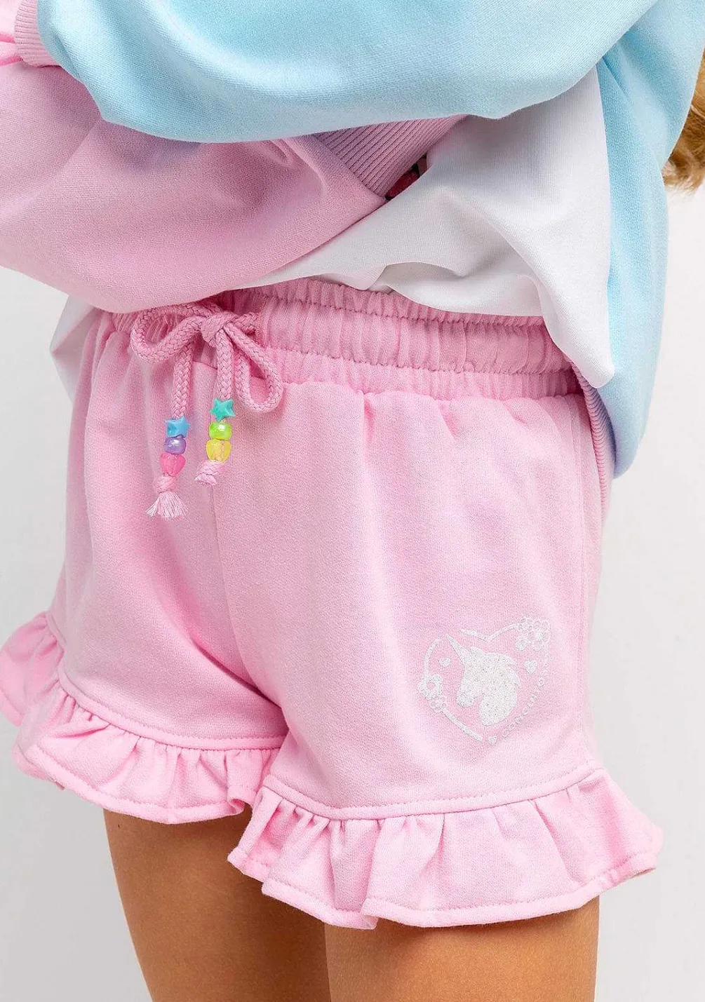 Roupas De Menina-Conguitos Shorts De Corrida De Pelucia Unicornio Rosa Para Menina