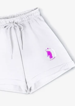Roupas De Menina-Conguitos Shorts De Corrida Simples De Pelucia Unicornio Branco Feminino
