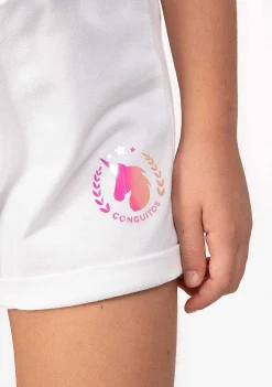 Roupas De Menina-Conguitos Shorts De Corrida Simples De Pelucia Unicornio Branco Feminino