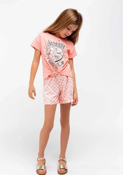 Roupas De Menina-Conguitos Shorts Xadrez Laranja De Menina