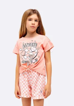 Roupas De Menina-Conguitos Shorts Xadrez Laranja De Menina