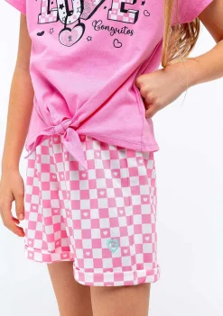 Roupas De Menina-Conguitos Shorts Xadrez Rosa Menina