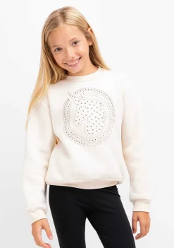 Moletons-Conguitos Sweatshirt Bege Unicornio Strass De Menina