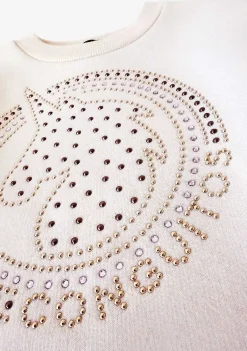 Moletons-Conguitos Sweatshirt Bege Unicornio Strass De Menina