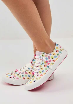 Tênis Casuais-Conguitos Tênis Branco De Lona Floral