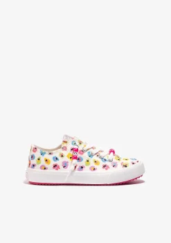 Tênis Casuais-Conguitos Tênis Branco De Lona Floral