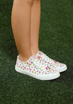 Tênis Casuais-Conguitos Tênis Branco De Lona Floral