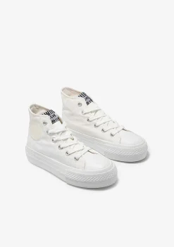 Tênis Casuais-Conguitos Tênis Cano Alto Com Plataforma De Lona Branco Preto E Branco