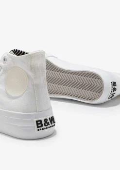 Tênis Casuais-Conguitos Tênis Cano Alto Com Plataforma De Lona Branco Preto E Branco
