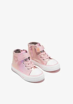 Tênis-Conguitos Tênis Cano Alto De Couro Envernizado Rosa Para Bebé Com Coracao