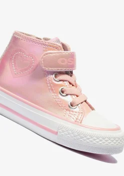 Tênis-Conguitos Tênis Cano Alto De Couro Envernizado Rosa Para Bebé Com Coracao
