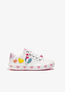 Sapatos De Menina-Conguitos Tênis Com Cordoes De Coracoes Brancos