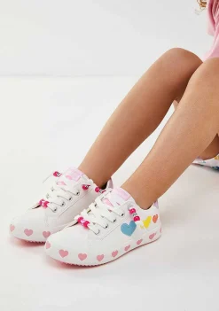 Sapatos De Menina-Conguitos Tênis Com Cordoes De Coracoes Brancos