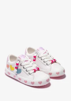 Sapatos De Menina-Conguitos Tênis Com Cordoes De Coracoes Brancos