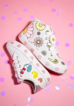 Sapatos De Menina-Conguitos Tênis Com Cordoes De Coracoes Brancos